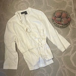NWOT🌷WILLI SMITH🌷Ivory linen ruffled wrap front tie waist 3/4 sleeve blouse